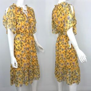 {Gibson Latimer} Yellow Floral Ruffle Boho Dress